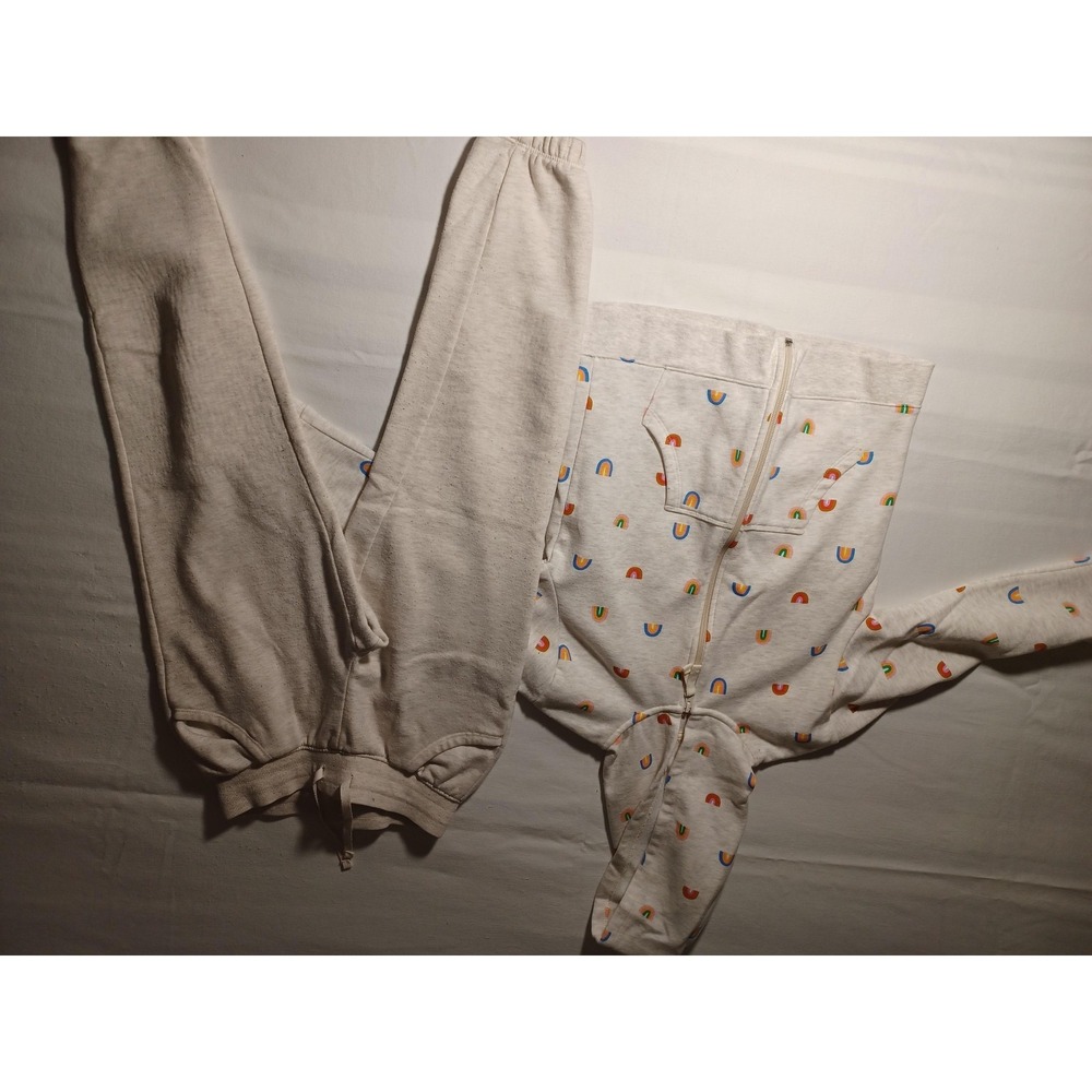 Cat & Jack Outfit Set Girls 8 Beige Rainbow Fleece Hoodie Jogger Pants 2 Piece